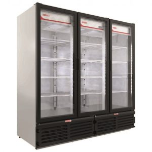 Refrigerador exhibidor Torrey de 3 puertas de vidrio con capacidad de 72 pies ygabinete color negro – G372