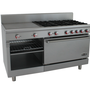Estufa de gas Drago de 6 quemadores con plancha, gratinador y horno- CG-61PD